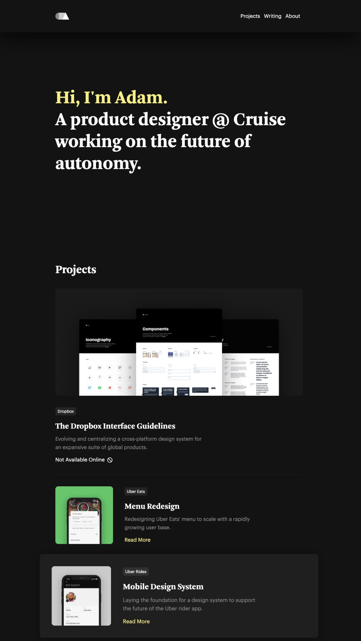 Adam Noffsinger portfolio screenshot