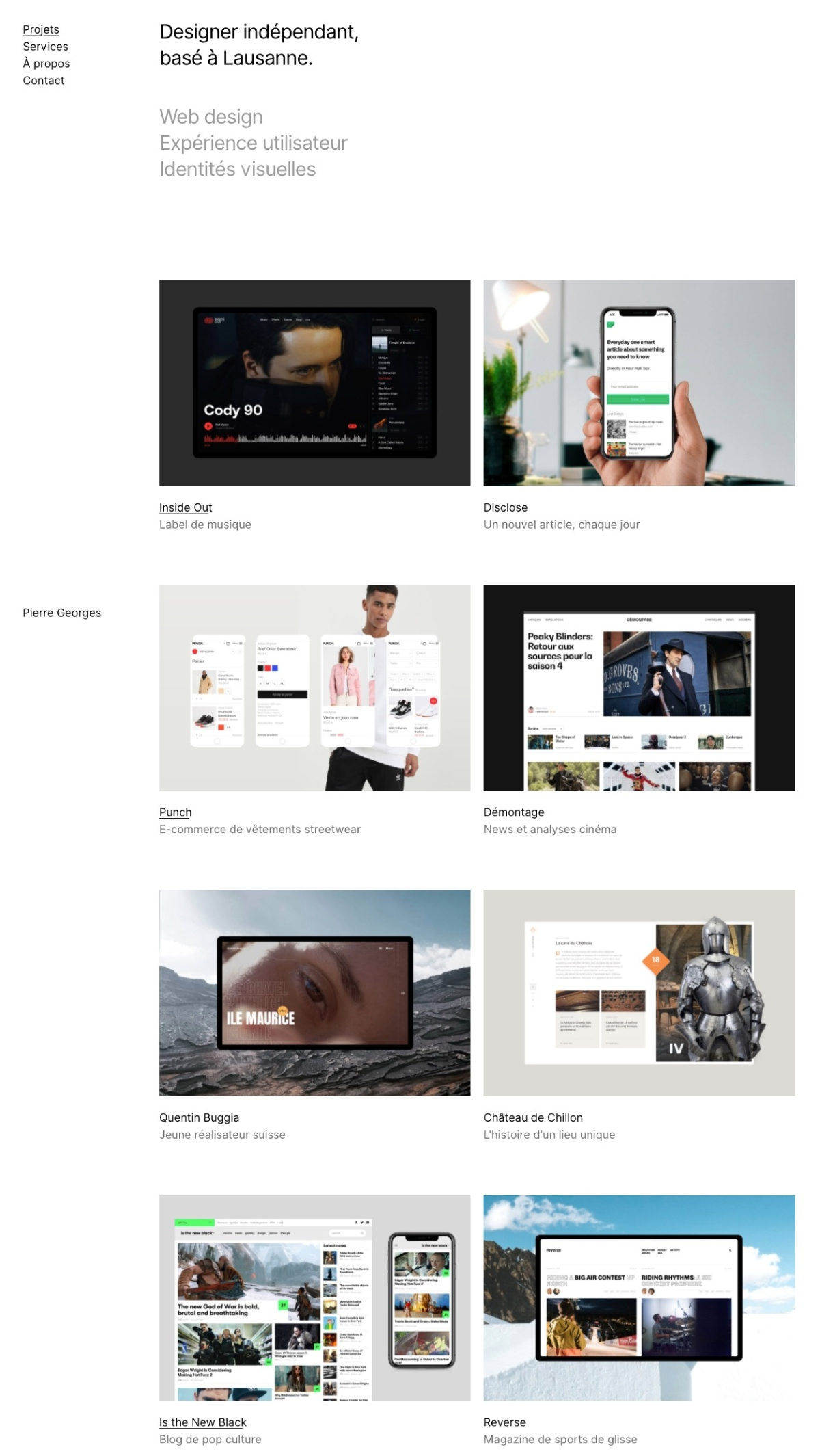 Pierre Georges portfolio screenshot