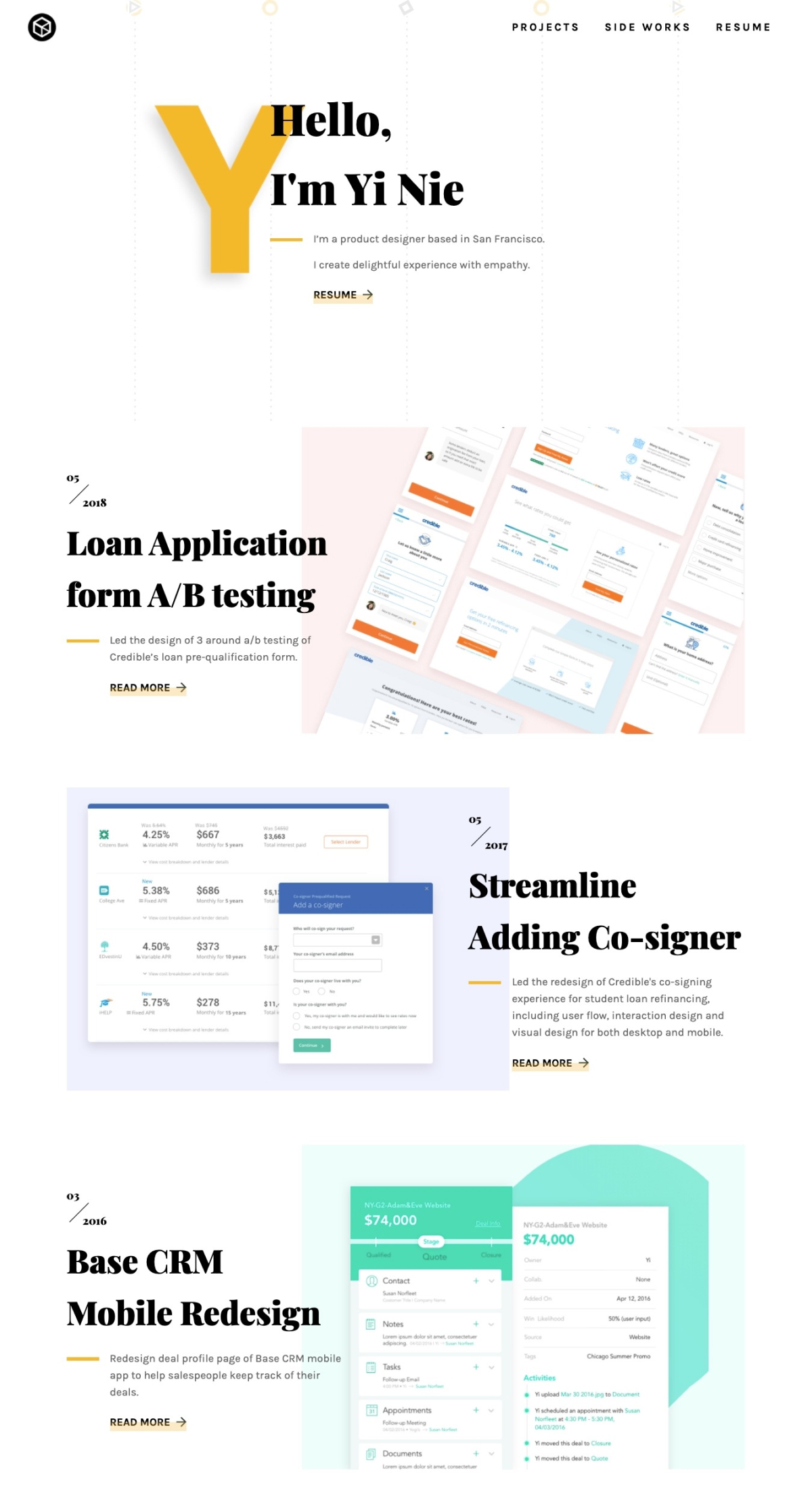 Yi Nie portfolio screenshot