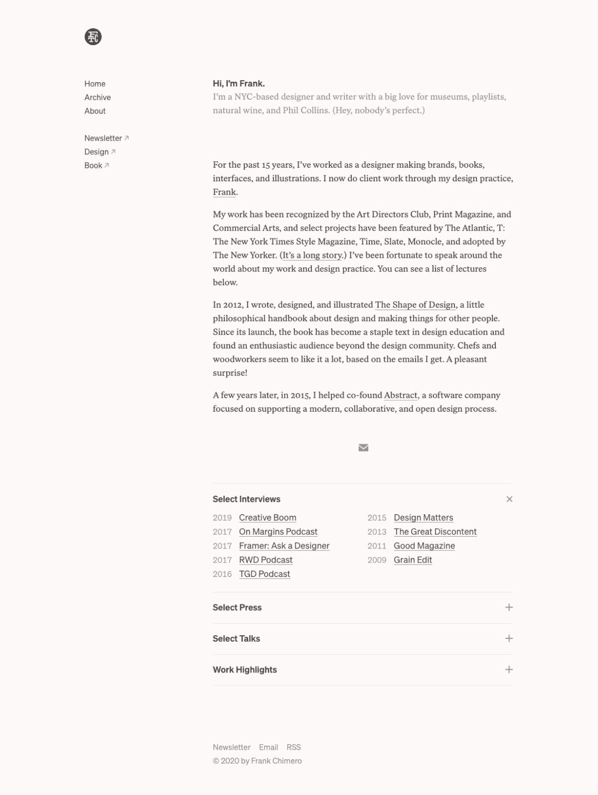 Frank Chimero portfolio screenshot