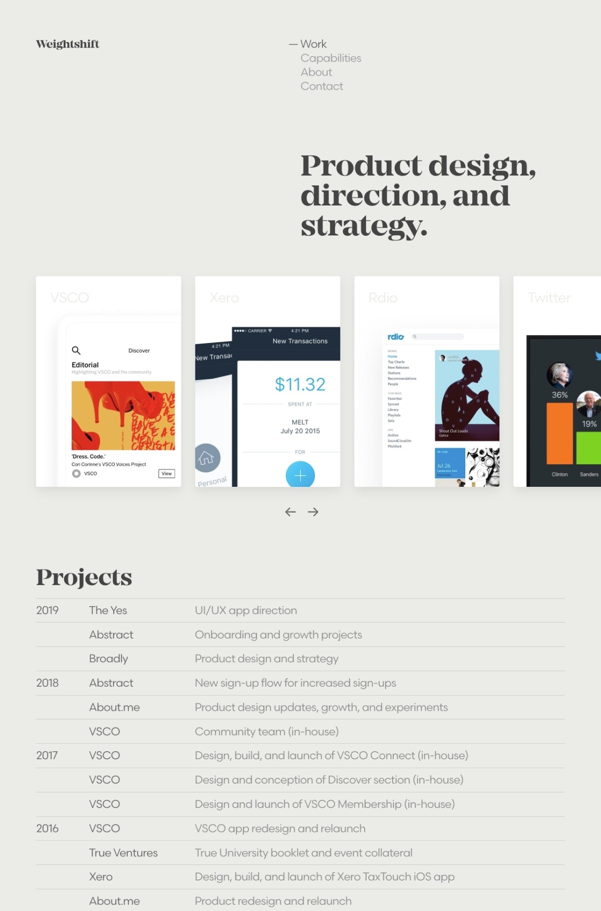 Weightshift portfolio screenshot