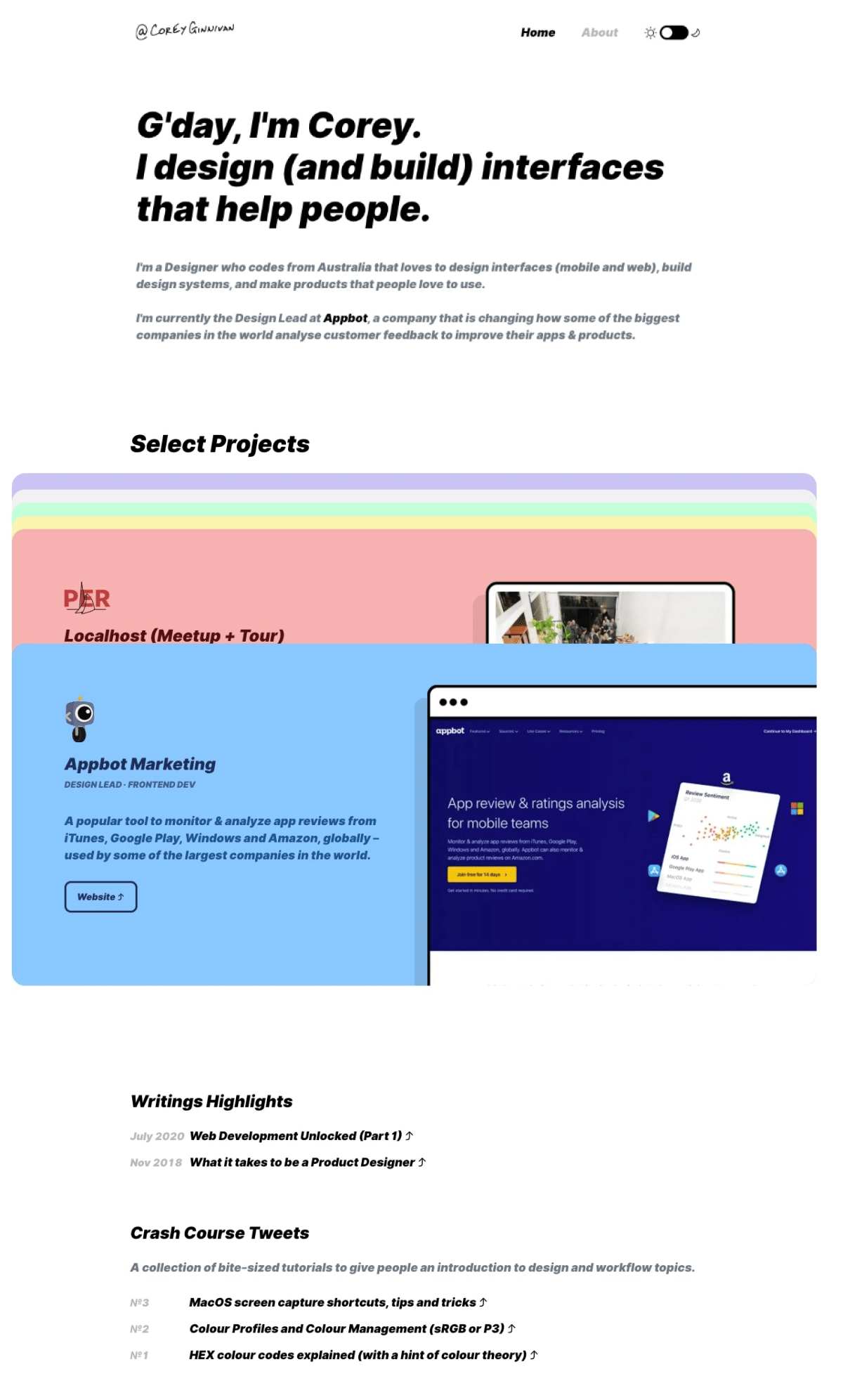 Corey Ginnivan portfolio screenshot