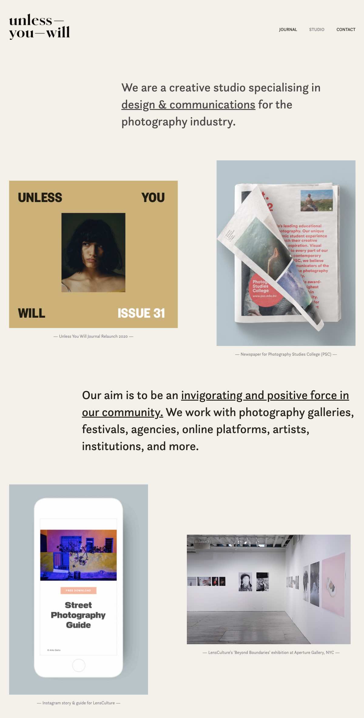 Unless You Will Studio portfolio screenshot