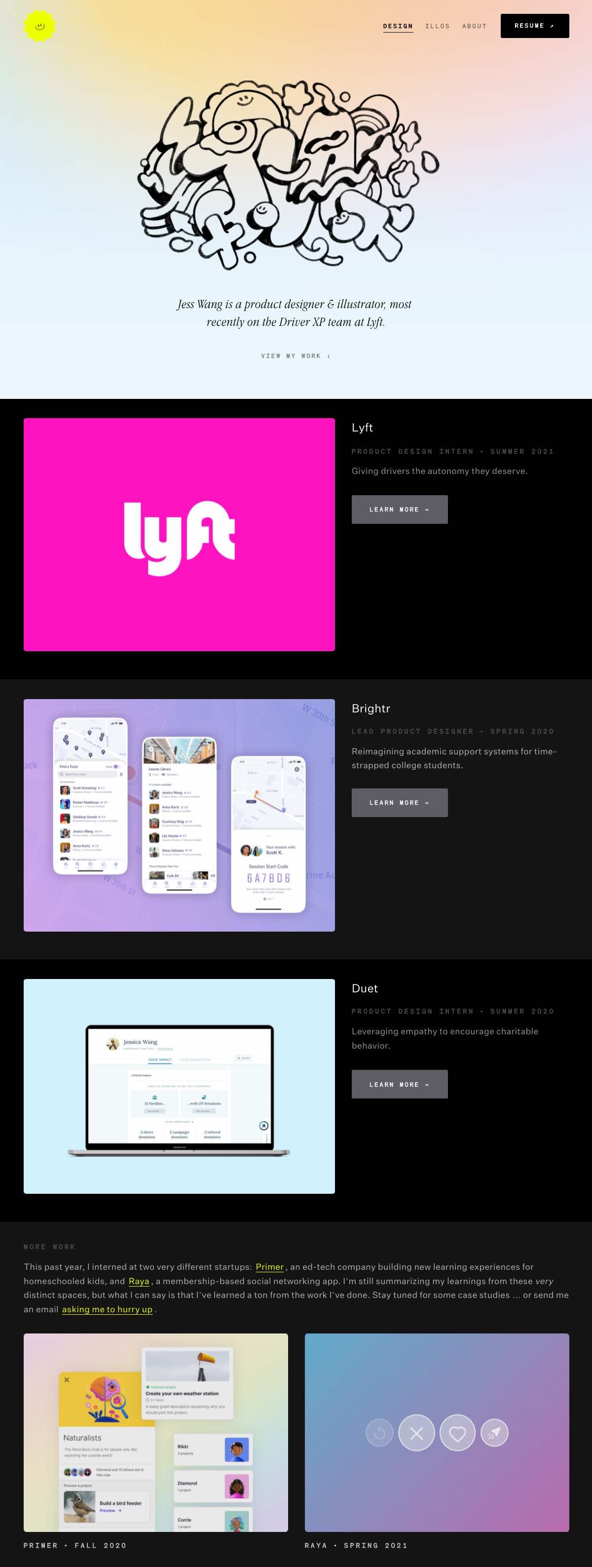 Jess Wang portfolio screenshot