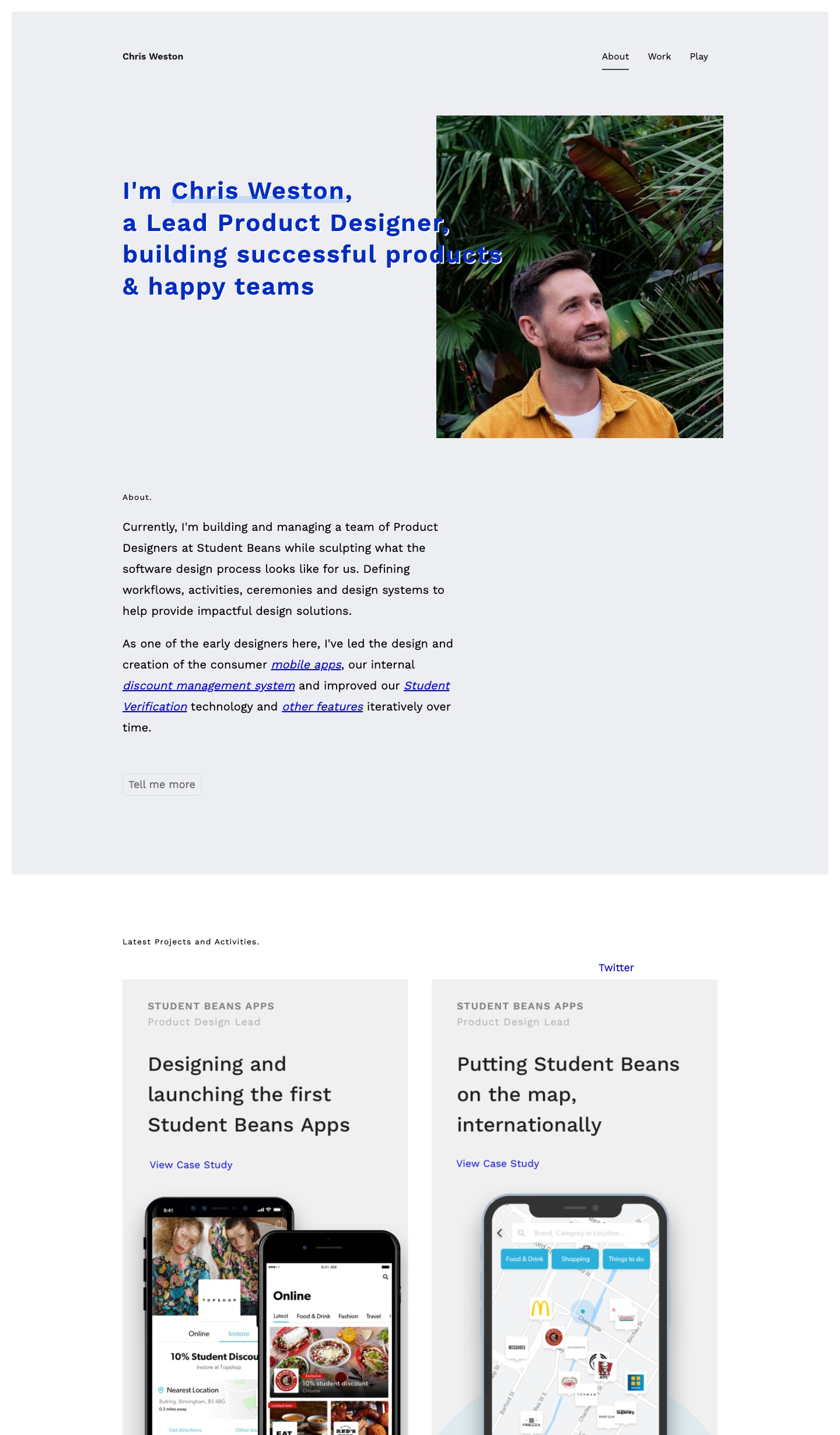 Chris Weston portfolio screenshot