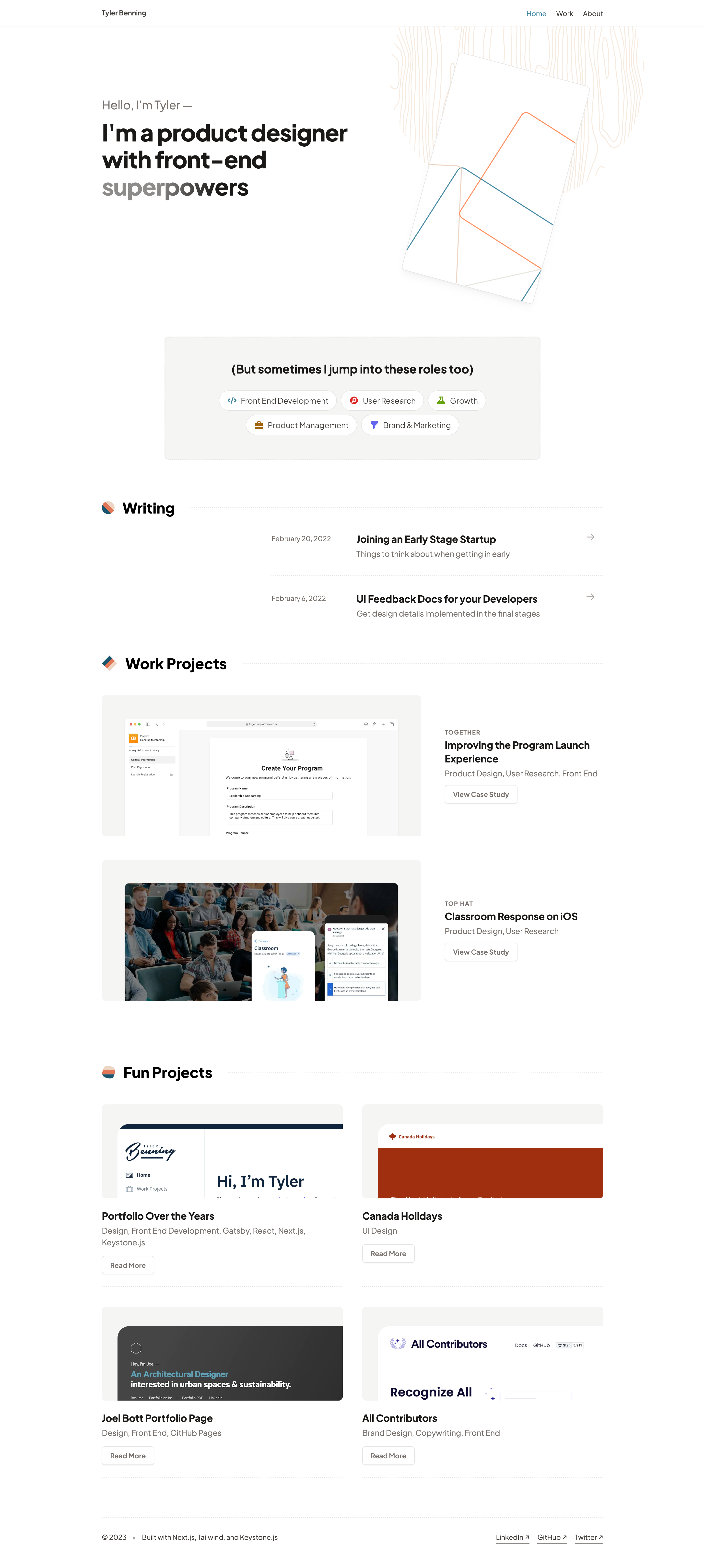 Tyler Benning portfolio screenshot