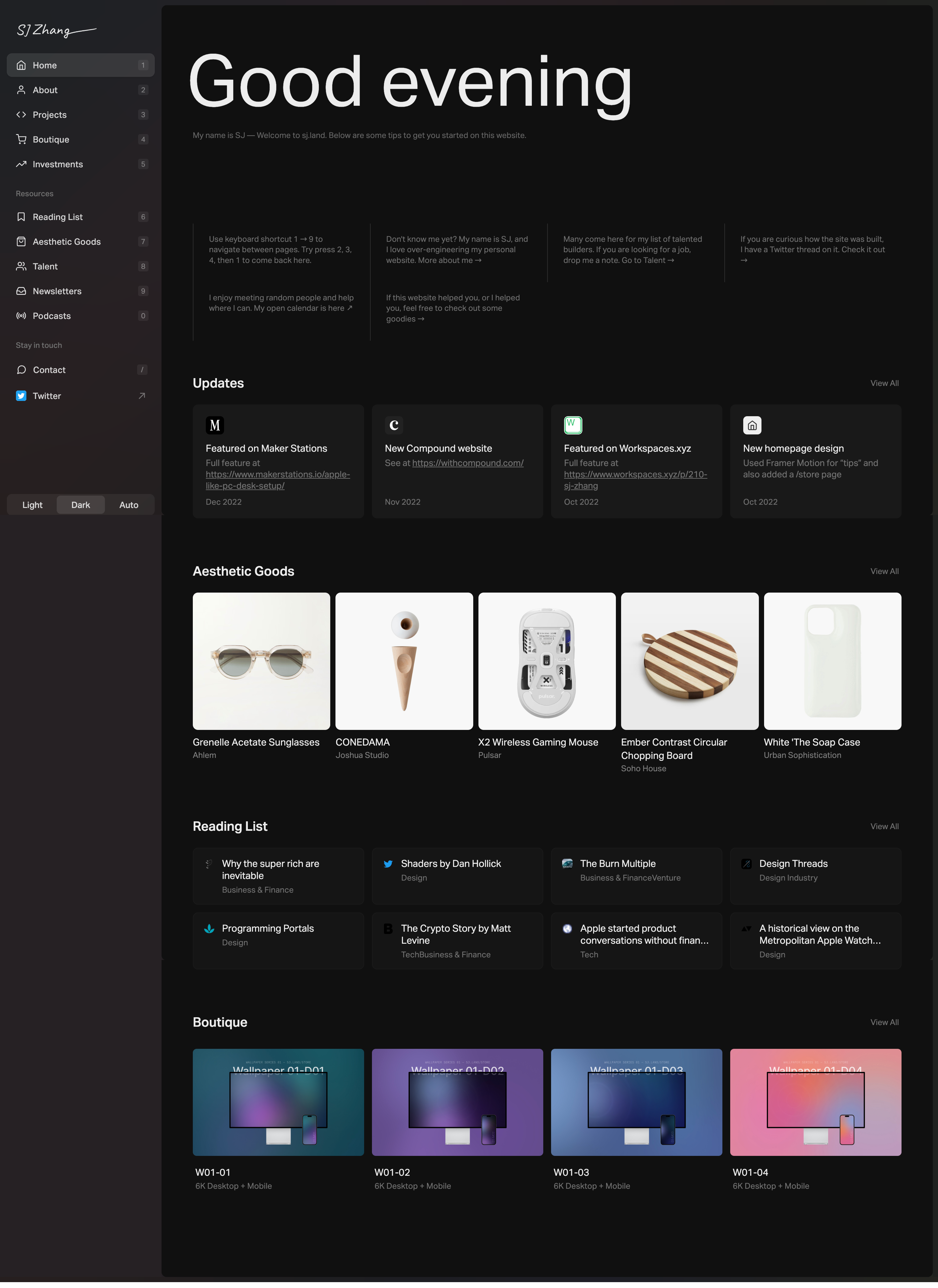 SJ Zhang portfolio screenshot