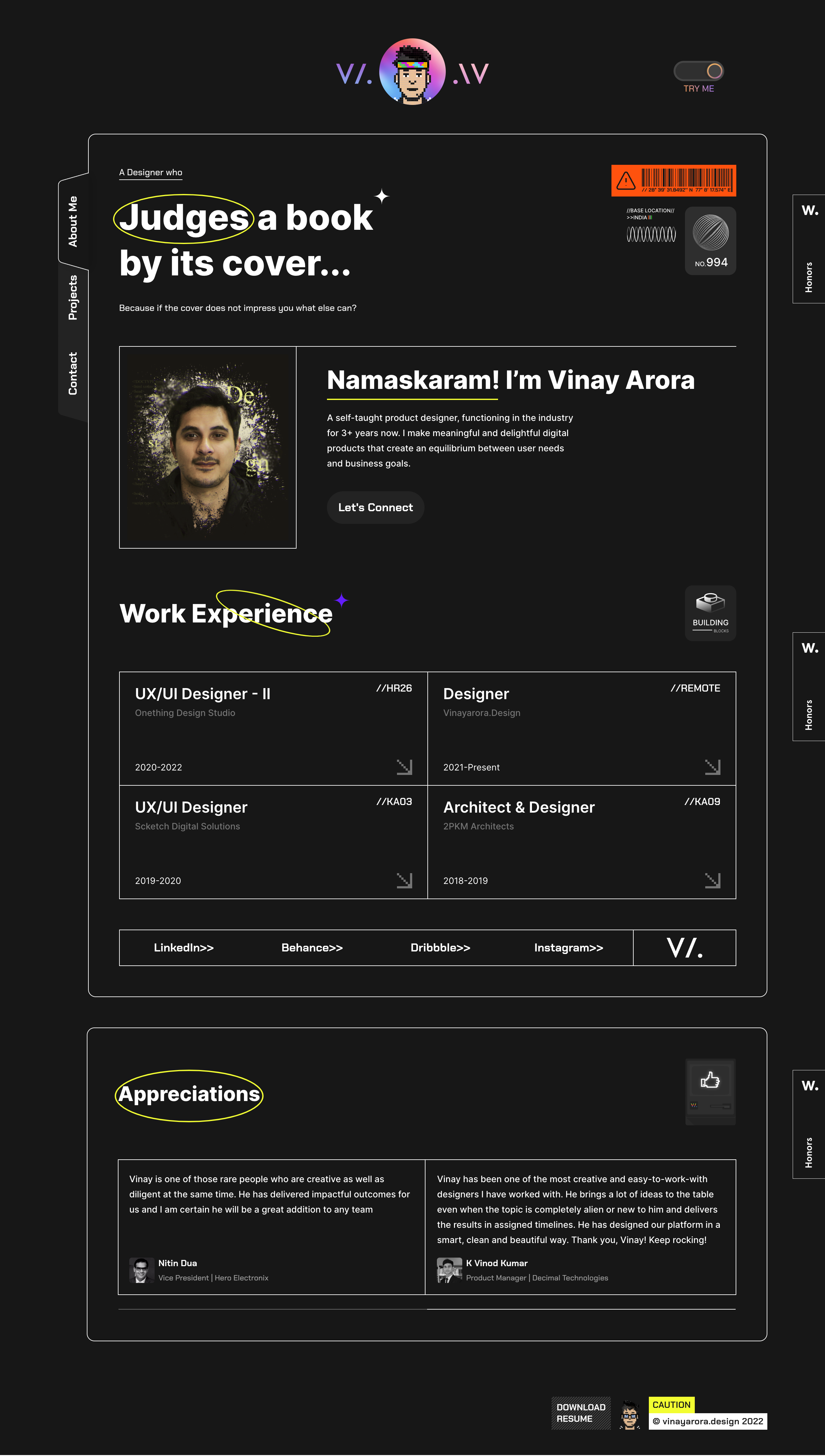 Vinay Arora portfolio screenshot