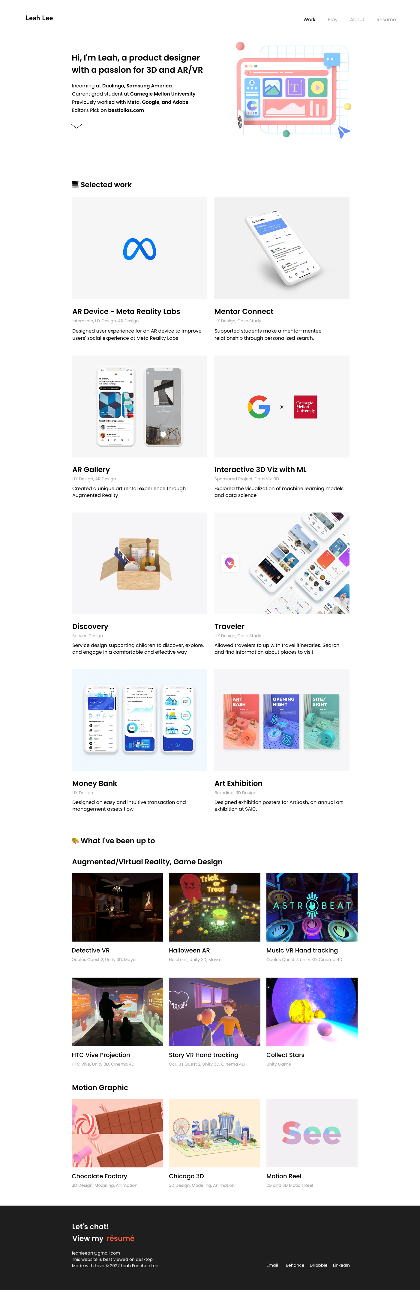 Leah Lee portfolio screenshot