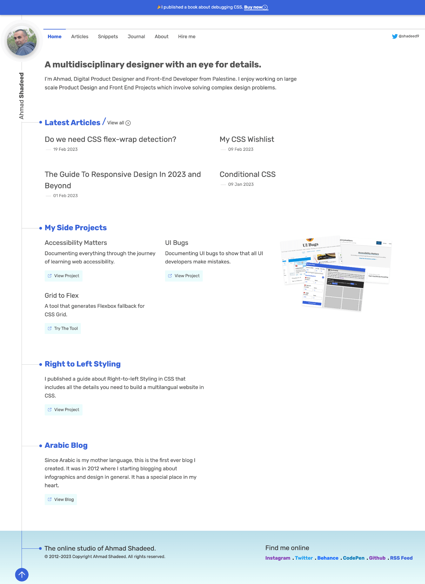 Ahmad Shadeed portfolio screenshot