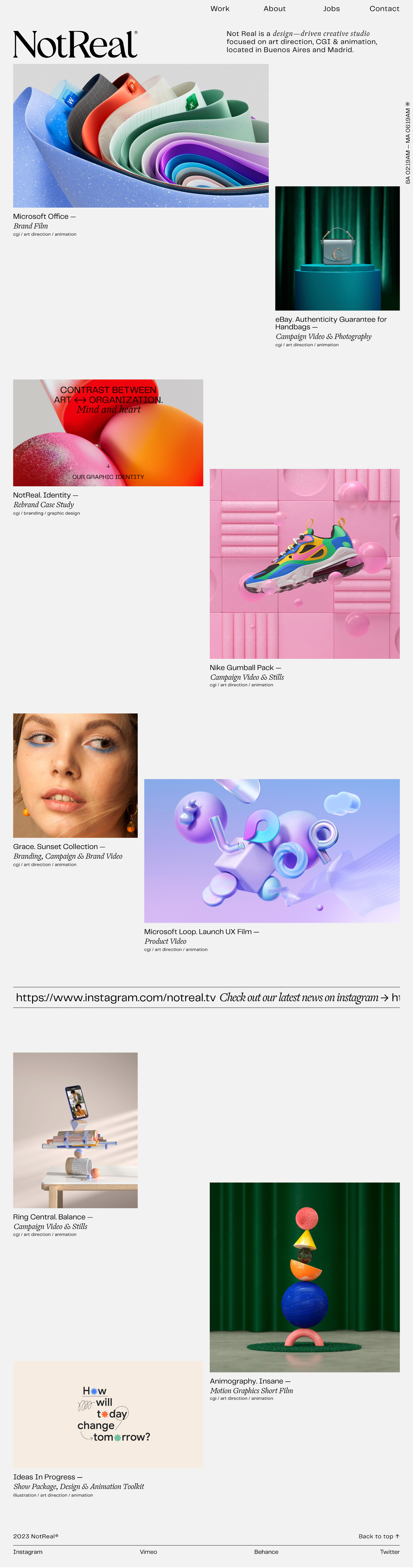 Not Real portfolio screenshot