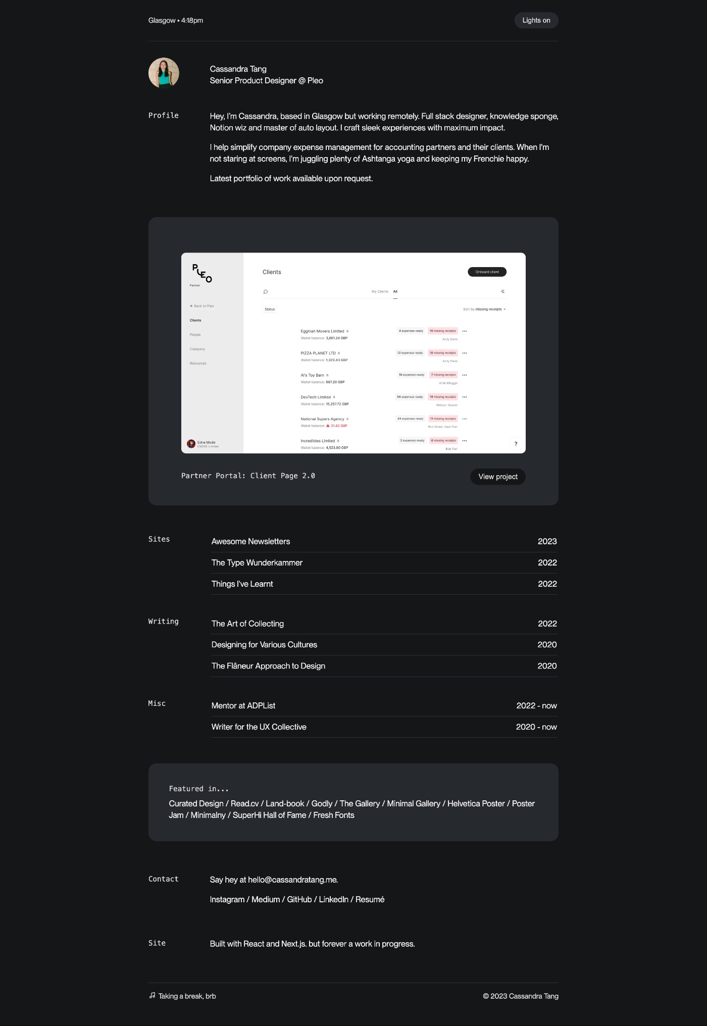 Cassandra Tang portfolio screenshot