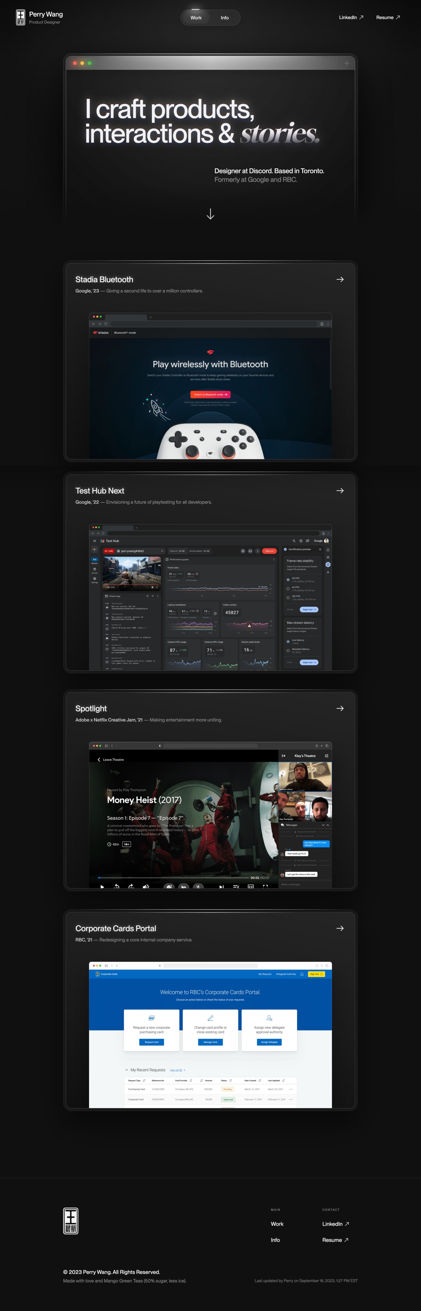 Perry Wang portfolio screenshot