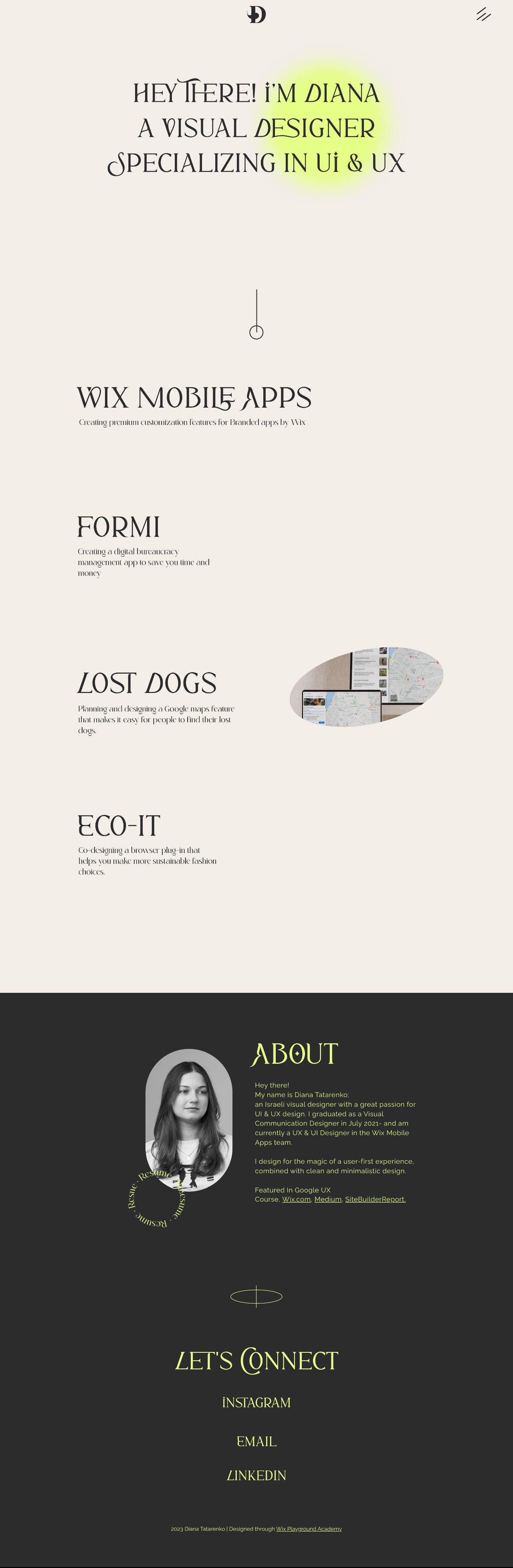 Diana Tatarenko portfolio screenshot