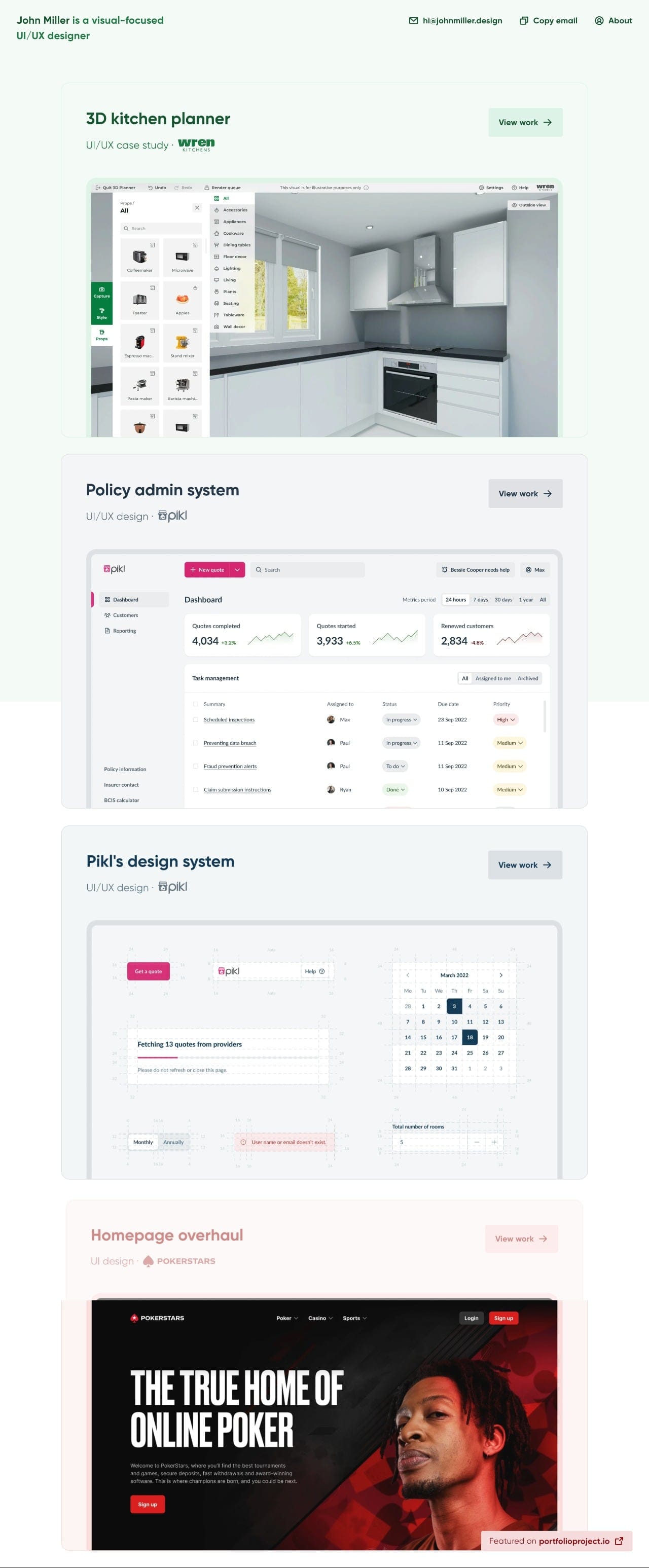John Miller portfolio screenshot