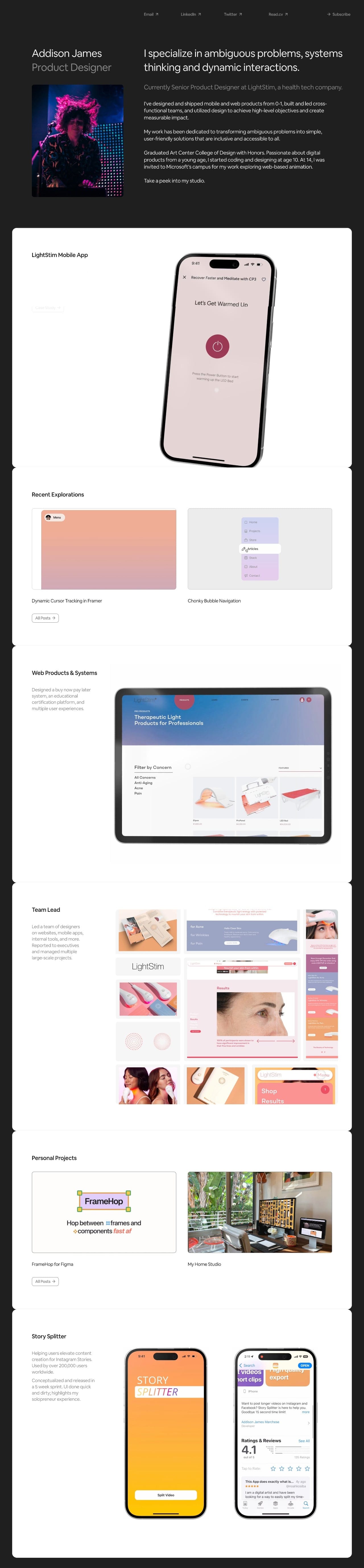 Addison James portfolio screenshot