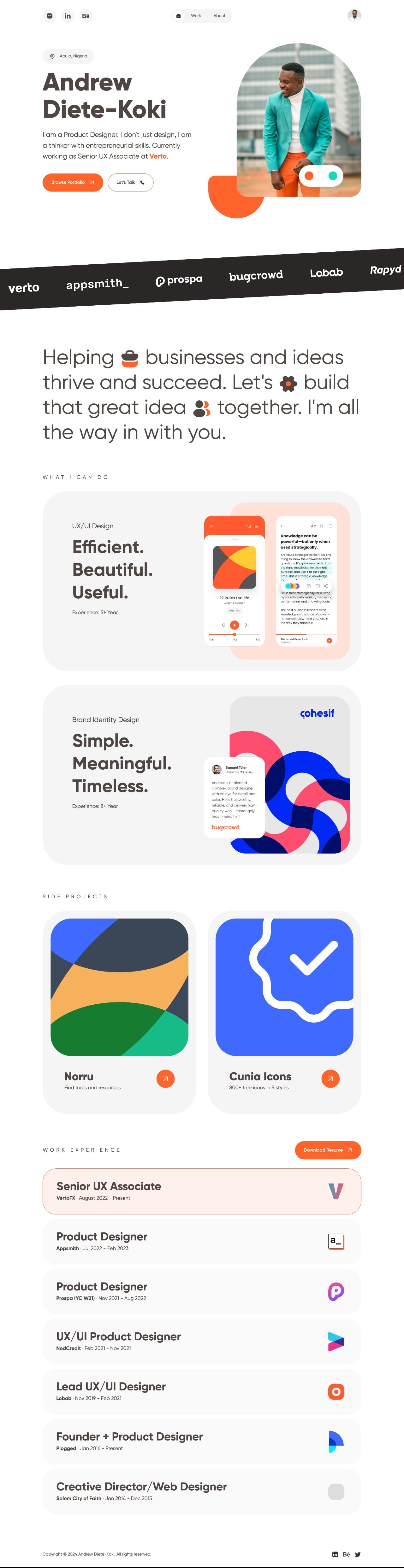 Andrew Diete Koki portfolio screenshot