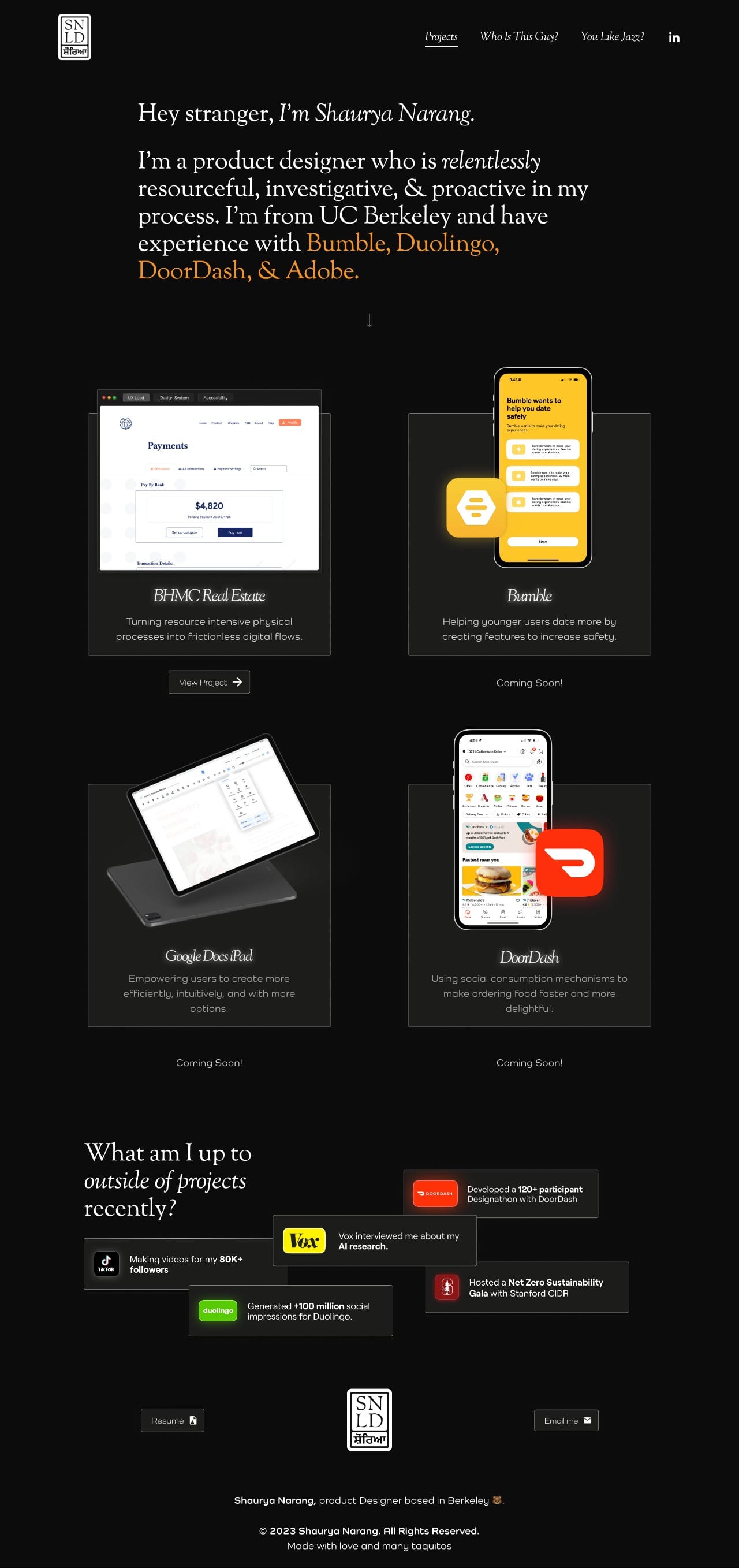 Shaurya Narang portfolio screenshot