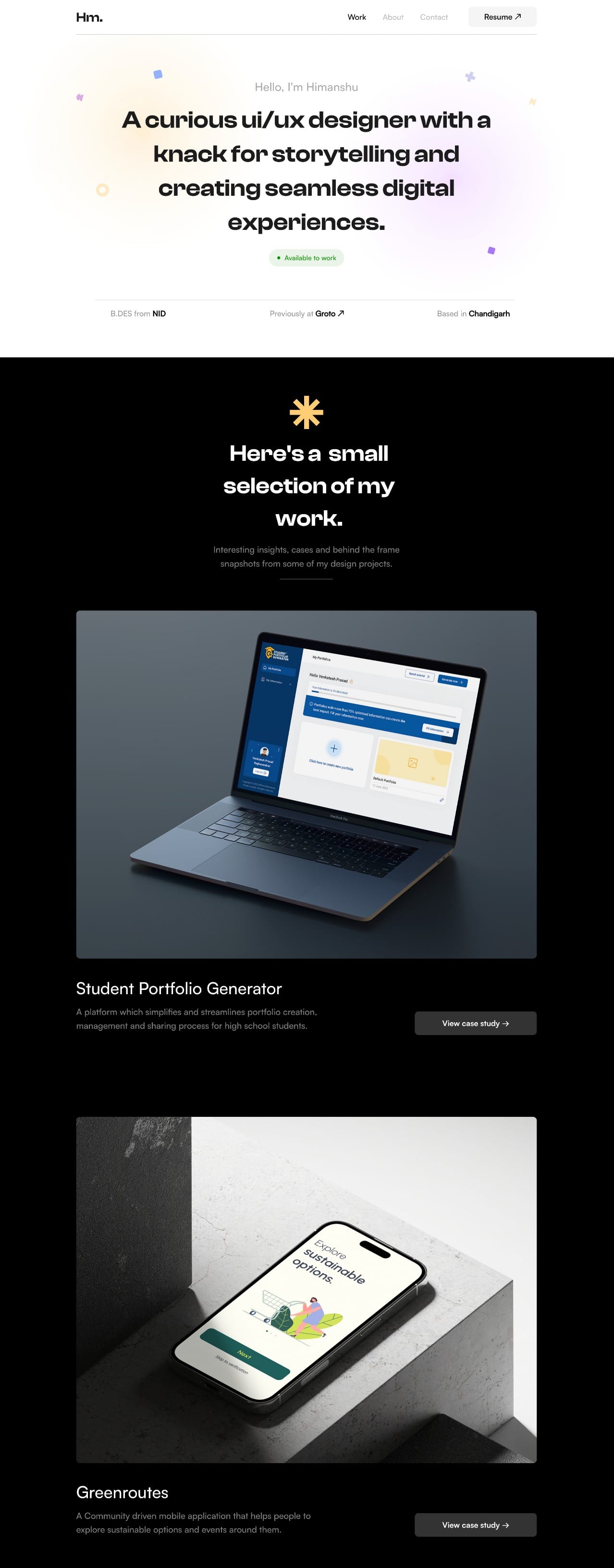 Himanshu Mudgal portfolio screenshot