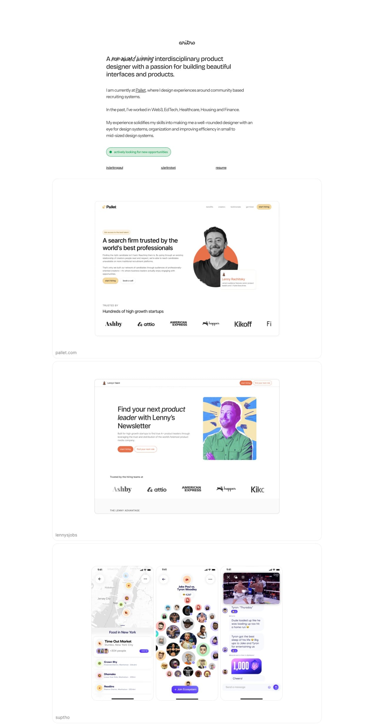 Aritro Paul portfolio screenshot