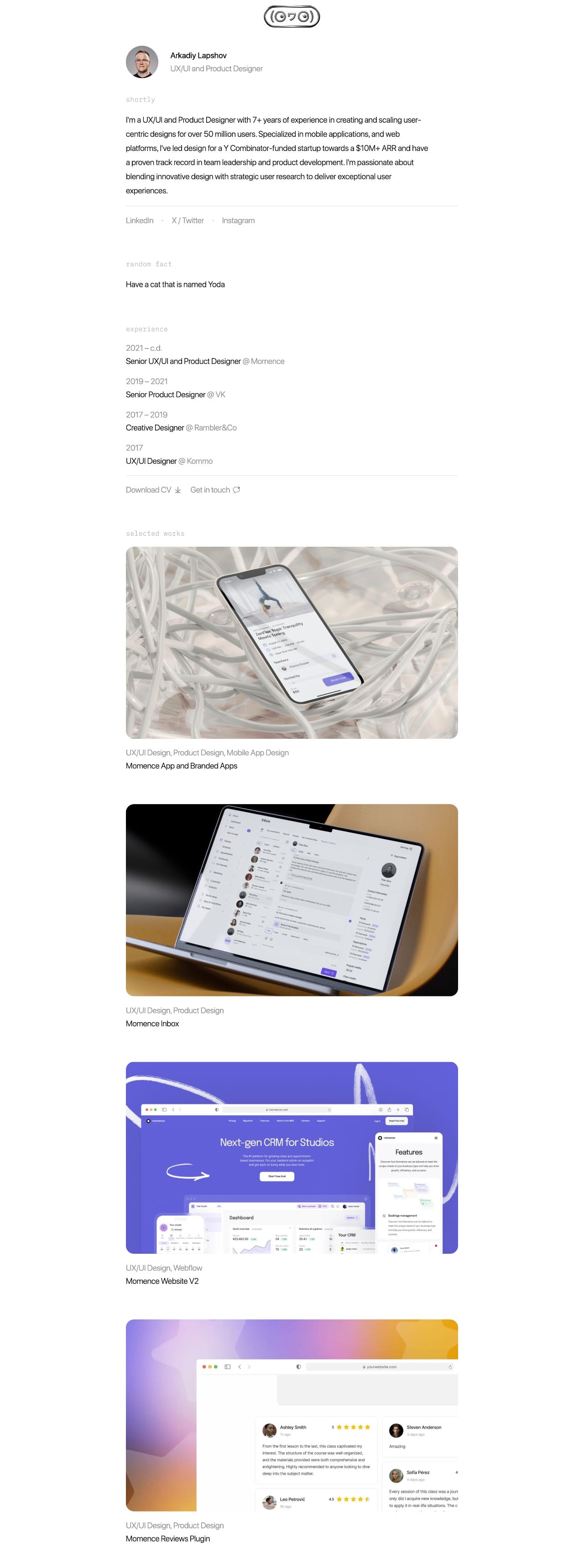 Arkadiy Lapshov portfolio screenshot