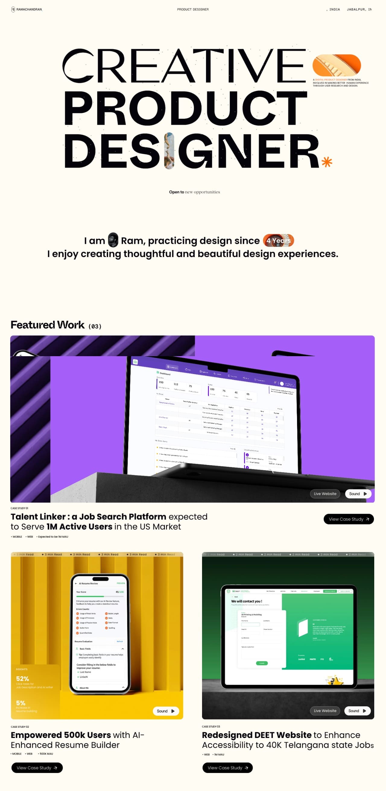Ramachandran portfolio screenshot