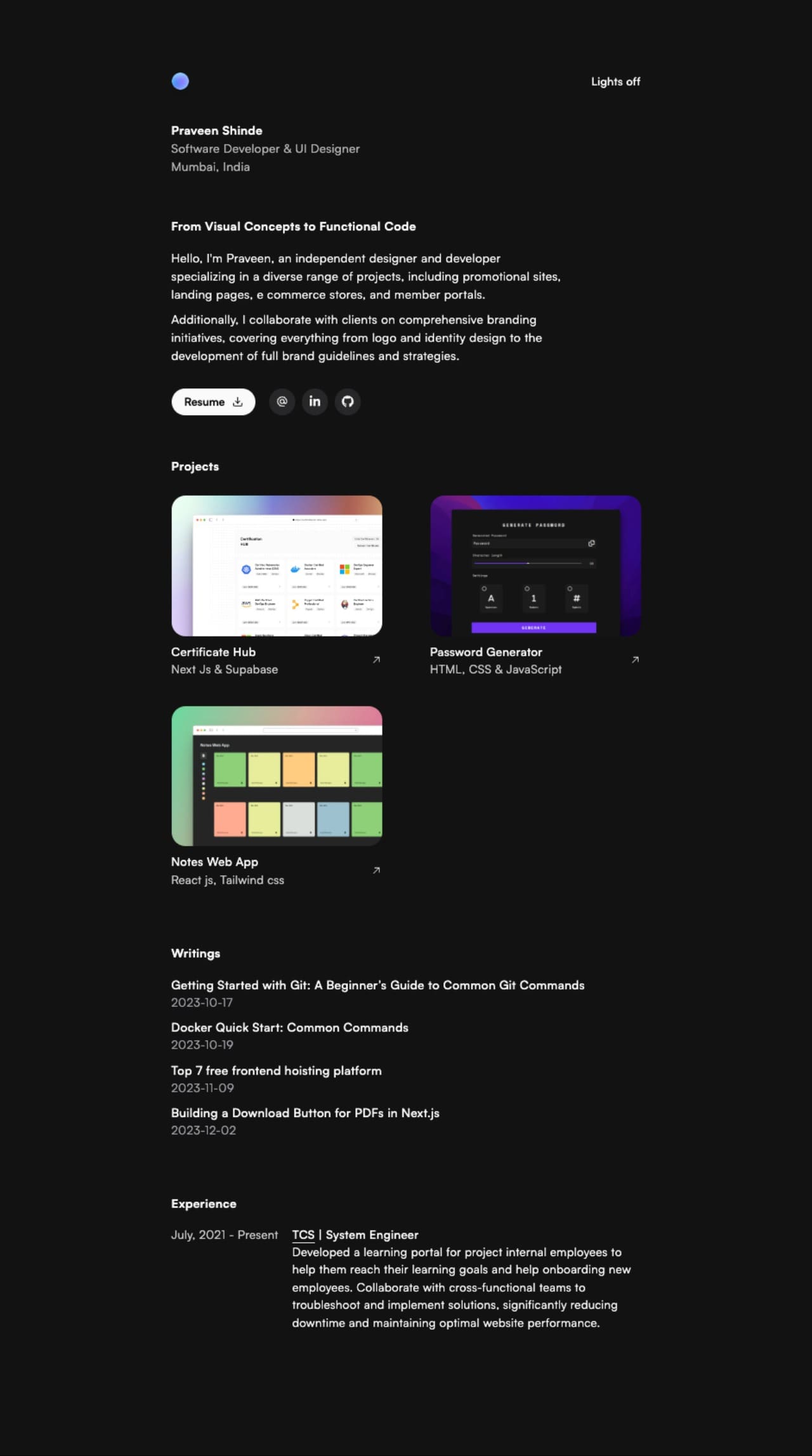 Praveen Shinde creative developer portfolio - creative portfolio