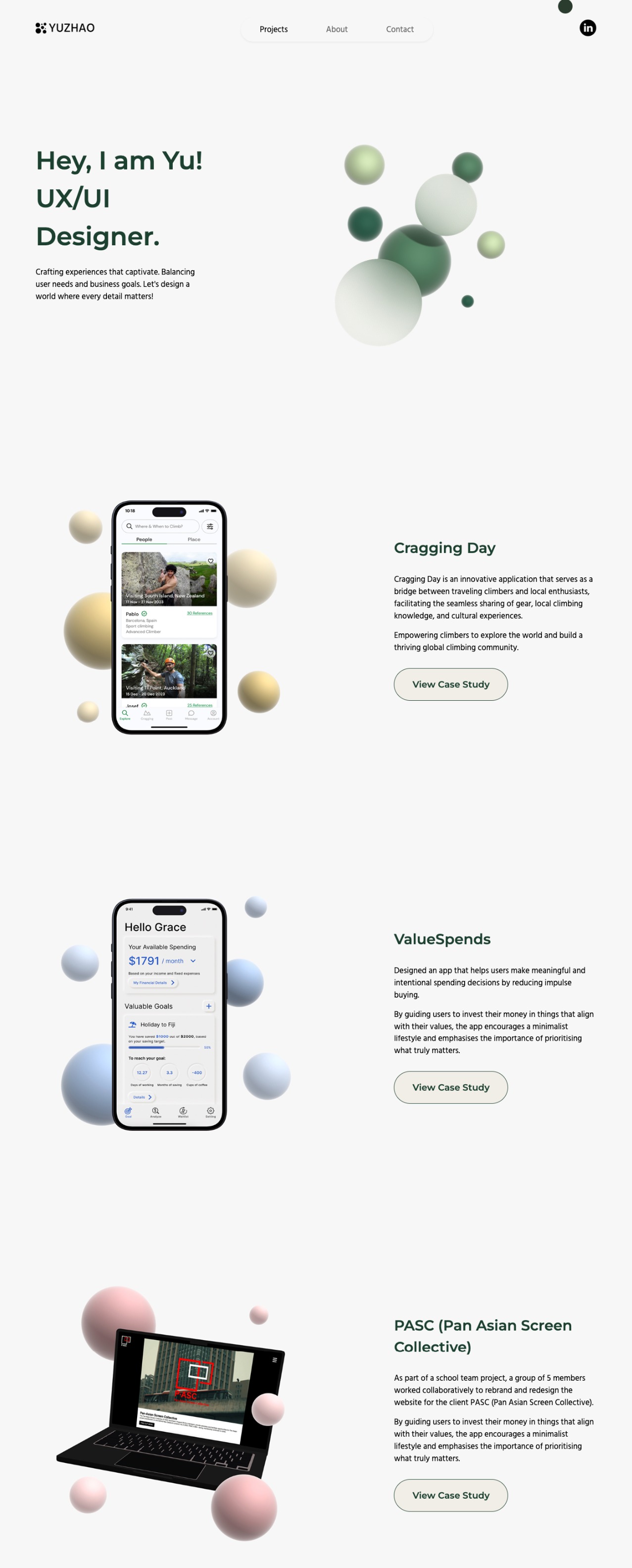 Yu Zhao portfolio screenshot