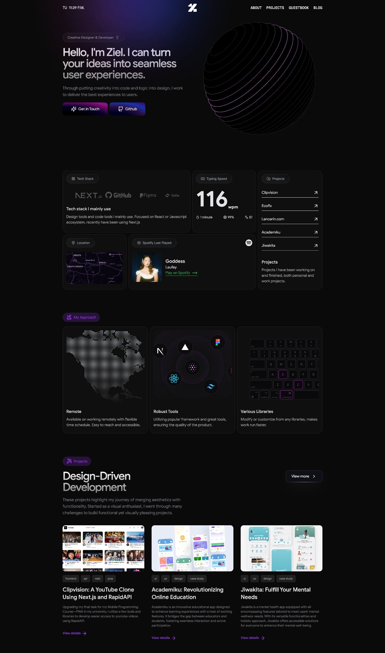 Ziel portfolio screenshot
