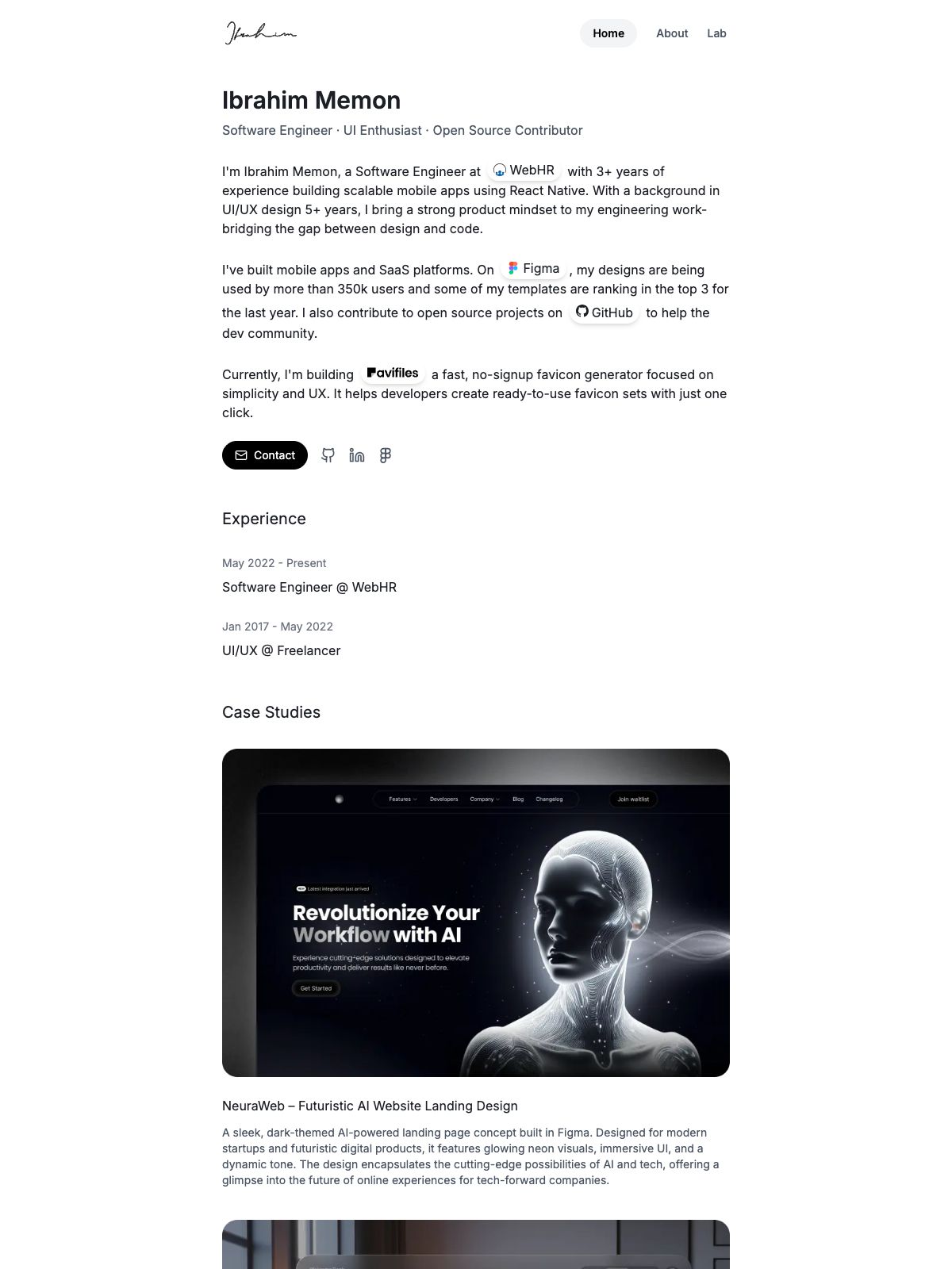 Ibrahim Memon portfolio screenshot