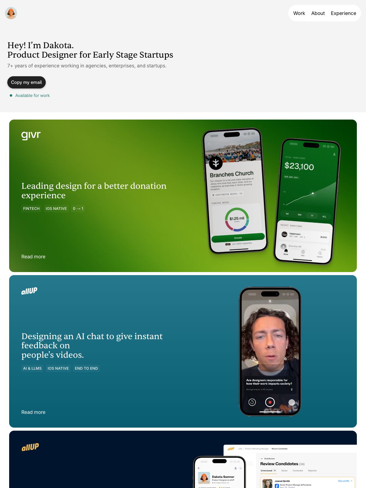 Dakota Sumner portfolio screenshot