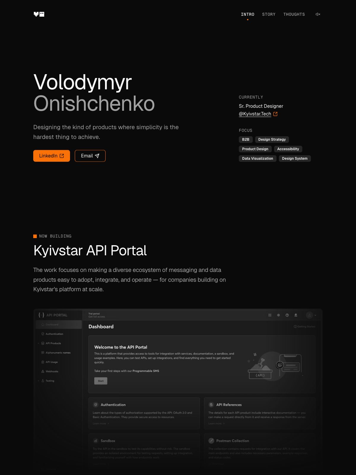 Volodymyr Onishchenko portfolio screenshot