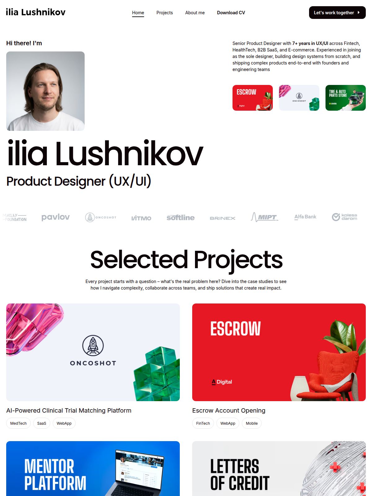 Ilia Lushnikov portfolio screenshot