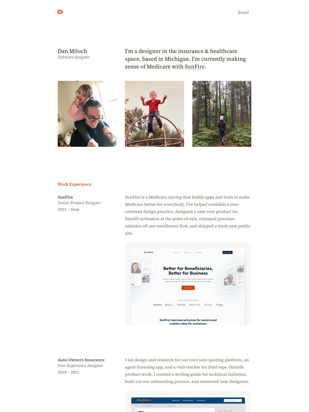 Dan Miloch portfolio screenshot