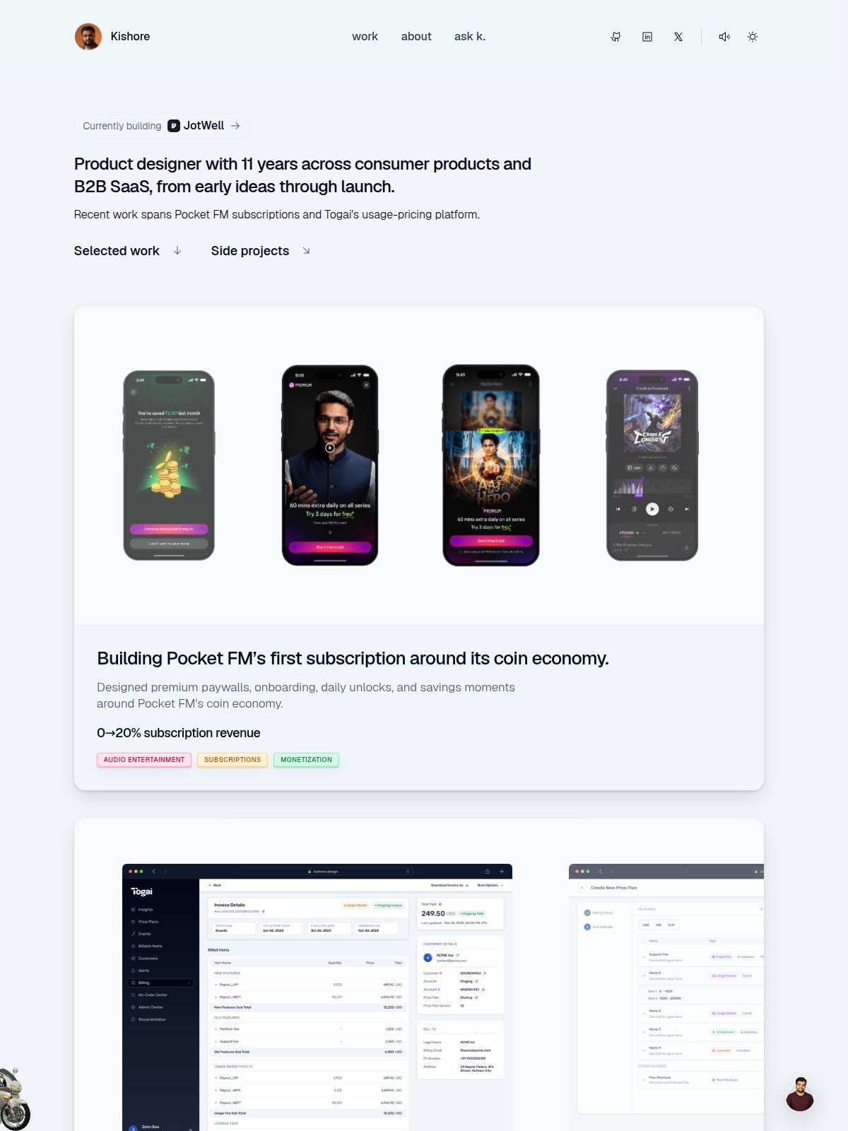 Kishore Sundarajan portfolio screenshot