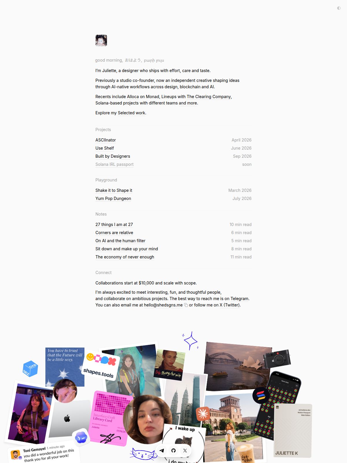 Juliette portfolio screenshot
