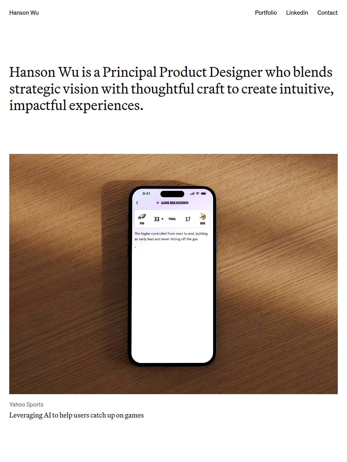 Hanson Wu portfolio screenshot